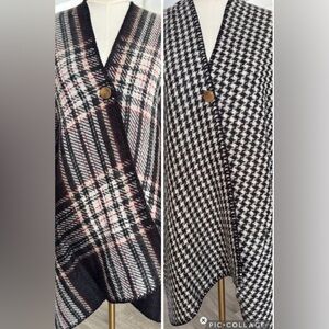 NWOT Style & Co. Black, White, Red Plaid Reversible Cape Poncho  One Size  SKU22